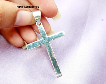 Sterling Silver Cross Pendant, Handmade Minimalist Design
