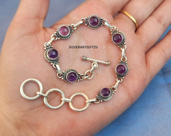 Pure Amethyst Bracelet,925 Sterling Silver Bracelet, Gemstone Bracelet, Adjustable Bracelet, 7 Stones Bracelet, Women Bracelet.