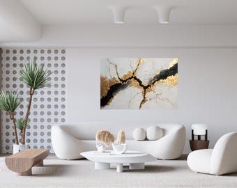 Blattgold Kintsugi Kunstdruck, Modernes Abstraktes Wanddekor (Digitaler Download)