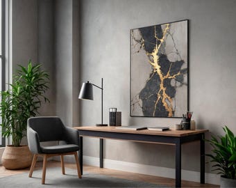 Wabi Sabi Kintsugi Wandkunst, schwarz und gold abstrakter Druck, modernes minimalistisches Dekor, vertikales Porträt Poster, 5 Verhältnisse, Sofort Download