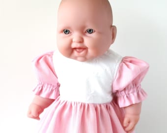 Handmade Pink Pinstripe Doll Dress with White Eyelet: Fits 12-13 inch Dolls