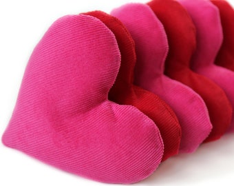 Red & Pink Corduroy Heart Shaped Bean Bags: Valentine's Day Party Favors (Set of 6)