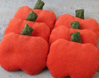 Pumpkin Shaped Bean Bags with Forest Green Stems (Set of 6, 3 inch) Autumn Toy