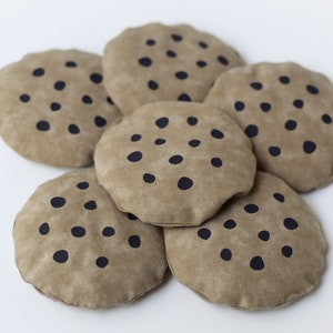 Chocolate Chip Cookie Shaped Bean Bags (set of 6), 3 Inch Circles, Handmade Toys