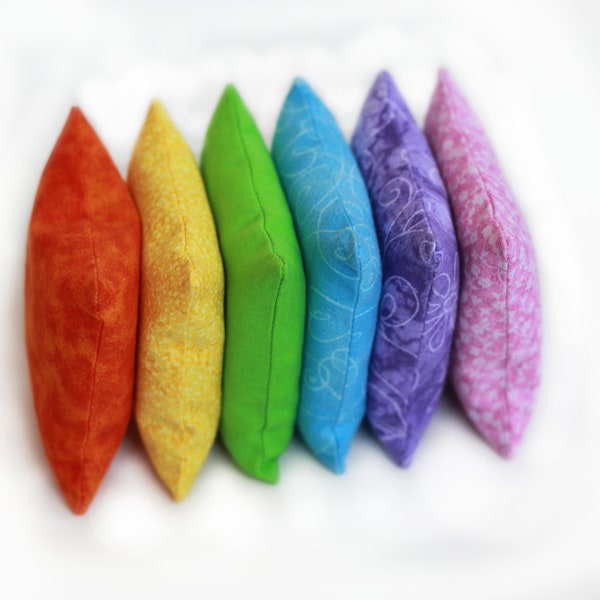 Rainbow 3 inch Bean Bags (set of 6) Child's Toy in Light Blue, Lime Green, Yellow, Orange, Pale Pink, and Violet - US Shipping Included