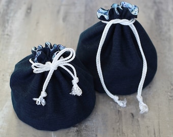 Upcycled Denim Bucket Bags, Cherry Blossom Lining, Set of 2