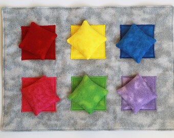 Flannel Toss Game Mat & Rainbow 3 inch Bean Bags (set of 6)