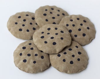Chocolate Chip Cookie Shaped Bean Bags (set of 6), 3 Inch Circles, Handmade Toys