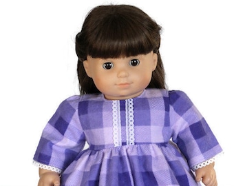 Purple Plaid Flannel Baby Doll Nightie (Fits 14 to 16 inch Dolls), Nightgown, Pajamas, Bitty Twin Doll Clothes, Doll Dress, Gift for Girls