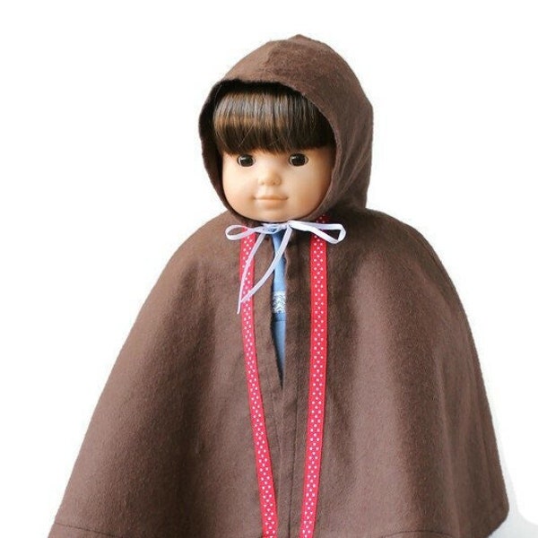 Chocolate Brown Flannel Doll Cloak, Hooded Cloak, Retro, Fits Bitty Twin or 14 to 16 inch Baby Dolls, Free US Shipping