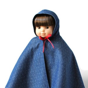 Denim Doll Cloak: Hooded Baby Doll Clothes, Fits 14-16 Inch Dolls