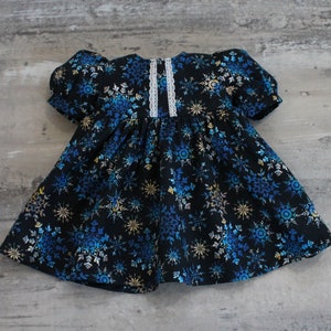 Snowflake Baby Doll Dress: Blue & Gold Winter Outfit (Fits 14-16 inch Dolls)