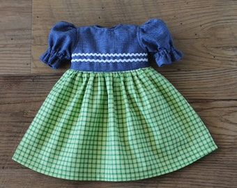 Dark Blue & Bright Green Checks Baby Doll Dress, Handmade, Cotton Doll Clothes, Fits 12 to 13 inch Baby Dolls