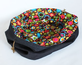 Kids Denim Toy Bag: Bright Circle Print, Drawstring Laundry Bag