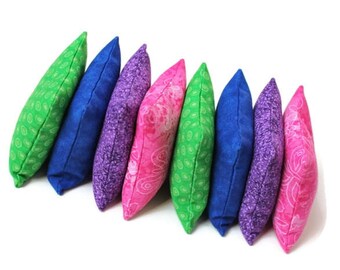 Pink, Purple, Lime Green, & Royal Blue Bean Bags, Kids Party Toss Game, Set of 8