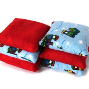 Bean Bags Light Blue Train & Red Flannel Boys Toy Toss Game Party Favor set of 6 US Shipping Included image 2