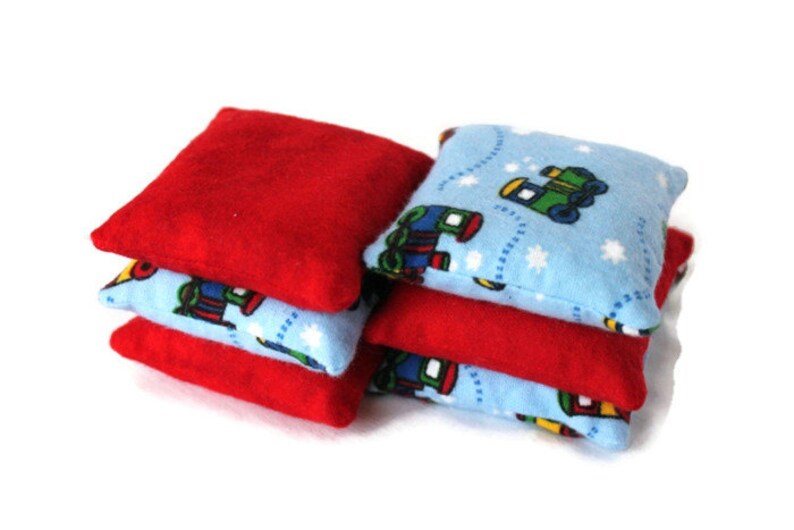 Bean Bags Light Blue Train & Red Flannel Boys Toy Toss Game Party Favor set of 6 US Shipping Included image 2