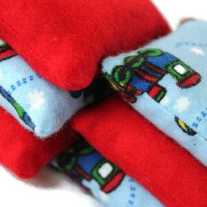 Bean Bags Light Blue Train & Red Flannel Boys Toy Toss Game Party Favor set of 6 US Shipping Included image 3