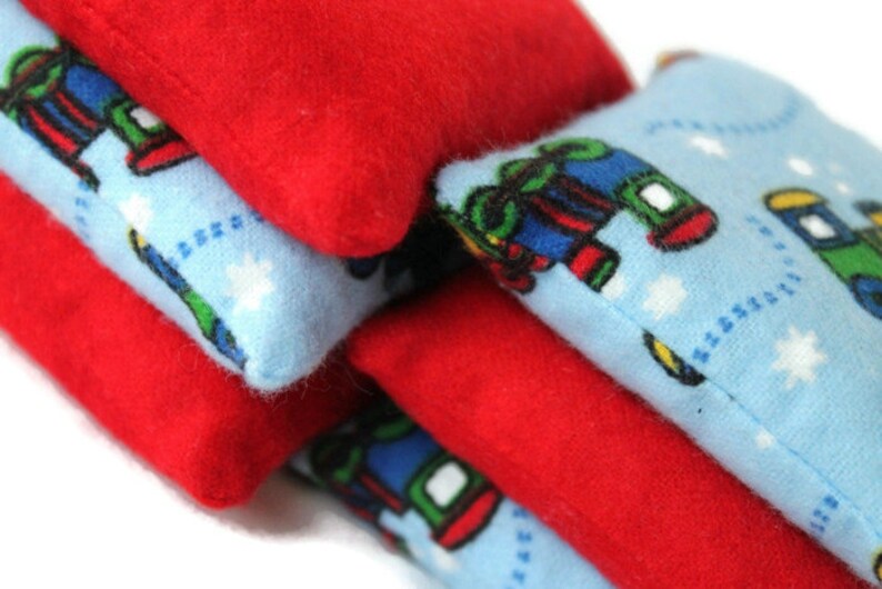 Bean Bags Light Blue Train & Red Flannel Boys Toy Toss Game Party Favor set of 6 US Shipping Included image 3