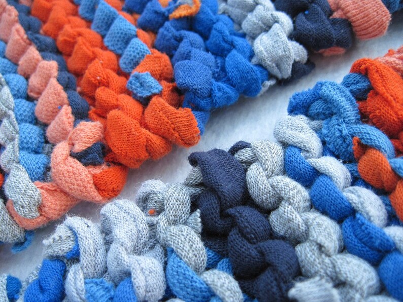 Knitted Placemats Upcycled T Shirts Navy Blue Orange Etsy