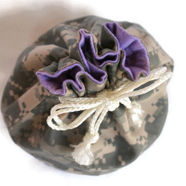 Camouflage Bucket Bag, Twill & Violet Flannel, Travel Tote, Toy Bag, ACU, Makeup Bag, Army Green, Purple - US Shipping Included