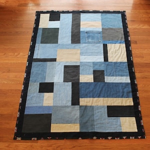 Southwestern Baby Quilt Denim Upcycled Black Red Gray Khaki Rustic ...