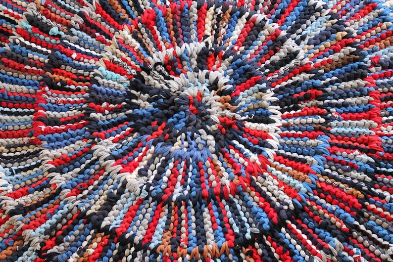 Round Rag Rug Americana and Nautical Decor Red White & Blue Etsy