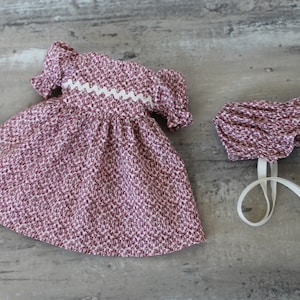 Pink Calico Baby Doll Dress, 2 Piece Set with Dress and Bonnet, Fits 12 to 13 inch Baby Doll image 1