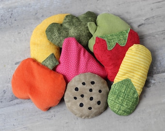 Farmers Market Bean Bags: Corduroy Pumpkin, Apple, Cookie Shaped Sensory Toy (Set of 8)
