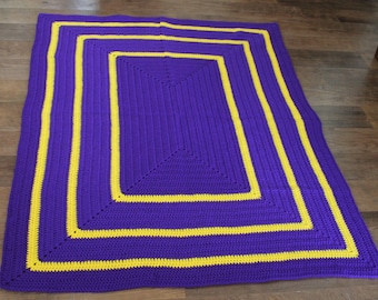 CUSTOM Purple & Yellow Crocheted Throw Blanket, 40 inches by 60 inches - US Shipping Included