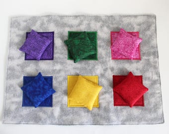 Flannel Toss Game Mat with Rainbow Bean Bags: Sensory Playtime (set of 6 Beanbags)
