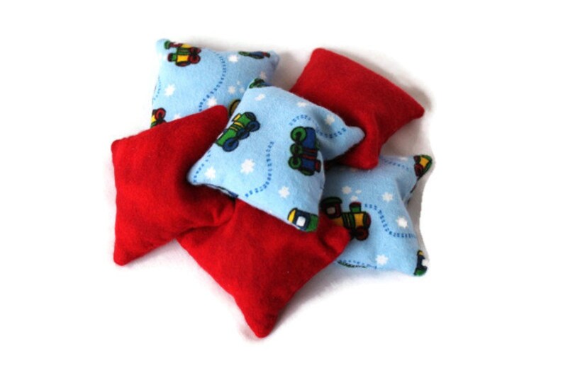 Bean Bags Light Blue Train & Red Flannel Boys Toy Toss Game Party Favor set of 6 US Shipping Included image 4