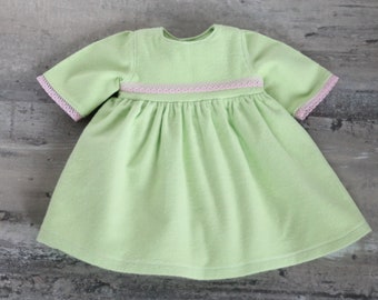 Baby Doll Nightgown, Light Green Flannel with Pastel Pink Lace, Fits Bitty Twin and 14 to 16 inch Dolls, Free US Shipping