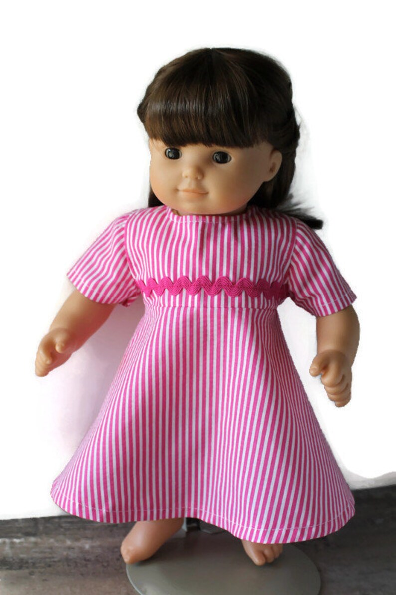 Pink Striped Baby Doll Dress, Birthday Party Gift, Fits Bitty Twin and 14, 15, or 16 inch Doll Clothes image 4