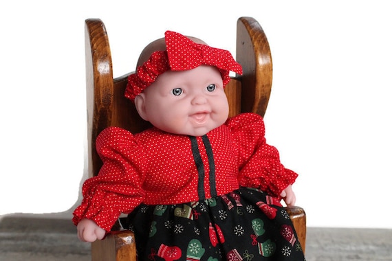 Handmade Christmas Baby Doll Dress, Mittens Print, 3-piece Set - Etsy