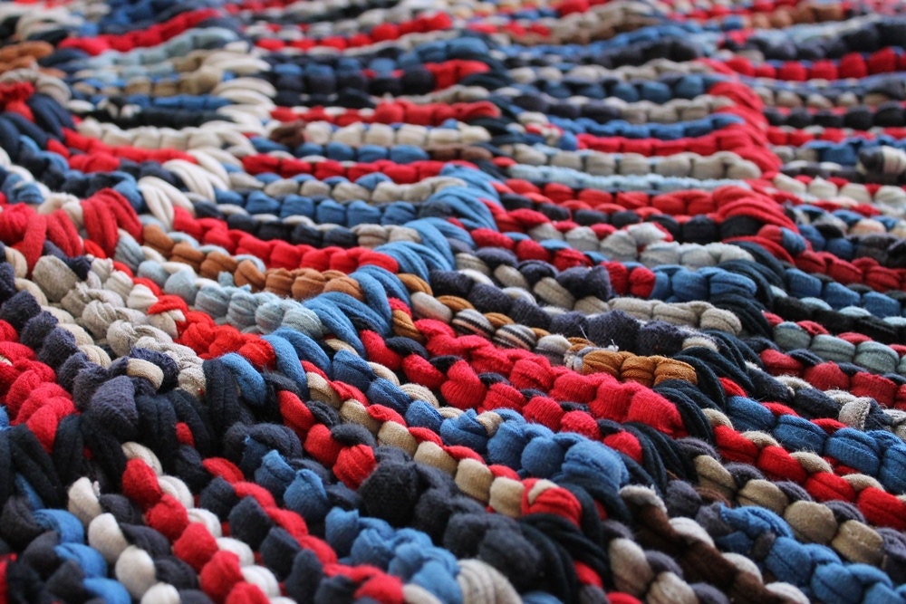 Round Rag Rug Americana and Nautical Red White Blue Circular Etsy