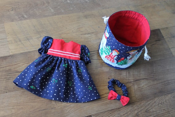 christmas baby doll dress Handmade Set, Navy Blue, Fits 12-13 Inch Doll baby doll dress