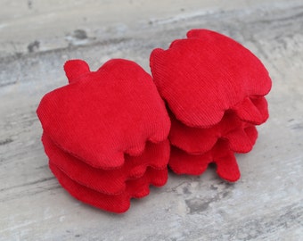 Red Apple Shaped Bean Bags (set of 6) Bright Crimson Corduroy, Autumn, Kids' Toss Toy, Free US Shipping