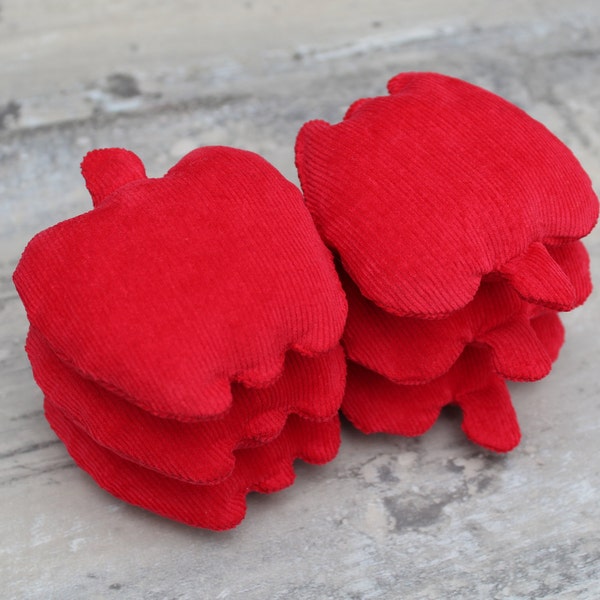 Red Apple Shaped Bean Bags (set of 6) Bright Crimson Corduroy, Autumn, Kids' Toss Toy, Free US Shipping