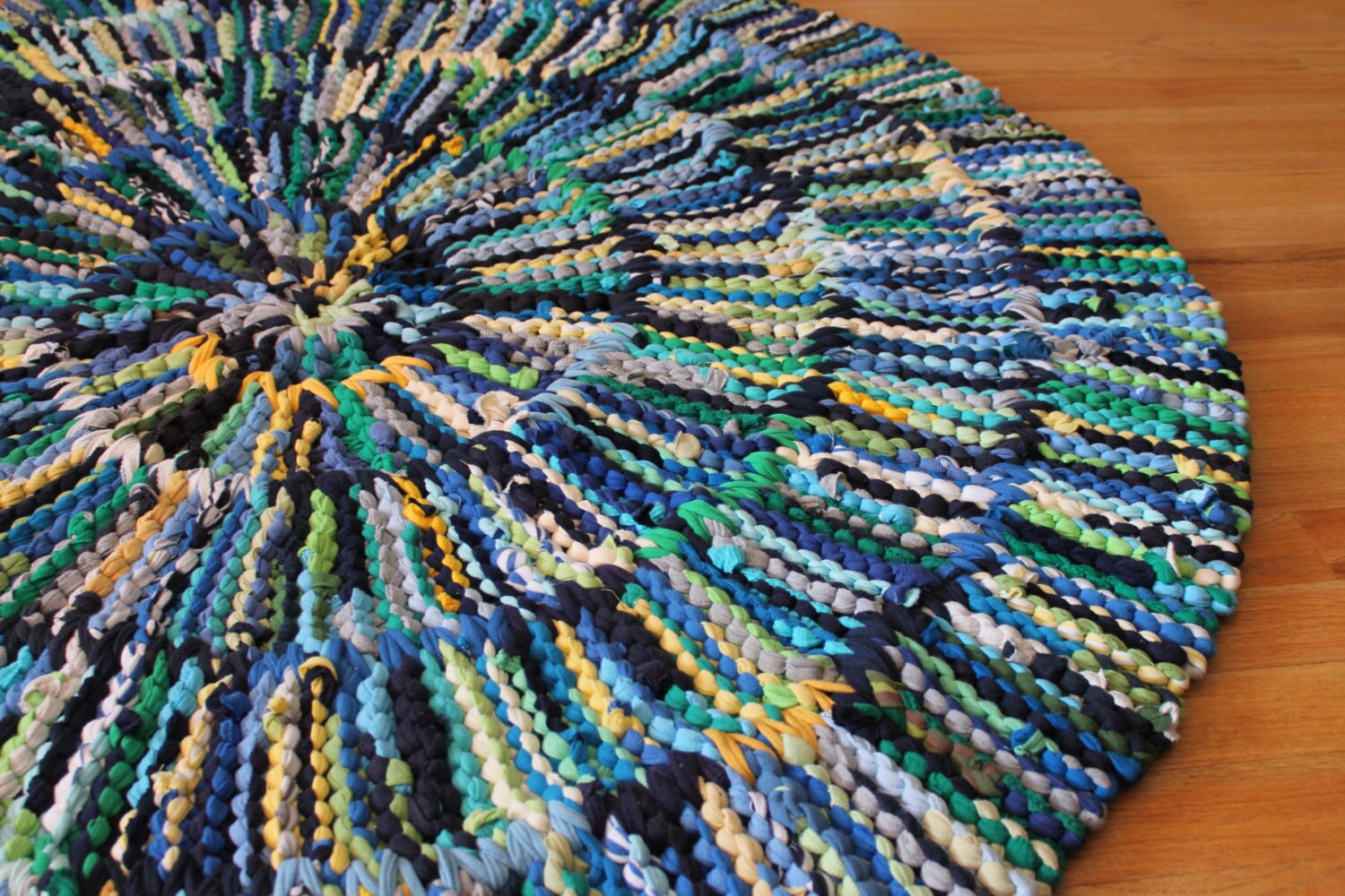 T Shirt Rag Rug Baby Blue Circular Navy Royal Sky Gray Yellow Etsy