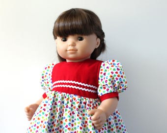 Rainbow Hearts Doll Dress, Bitty Twin Clothes, 14-16 inch Doll