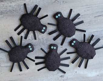Spider Shaped Bean Bags with Ribbon Legs (set of 5) Black Bugs, Handmade Toys, Gifts for Kids, Birthday Party Favors, Free US Shipping