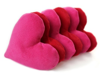 Bright Red & Hot Pink Corduroy Heart Shaped Bean Bags (set of 6), Party Favors for Valentine's Day, Birthday Toys, Free US Shipping