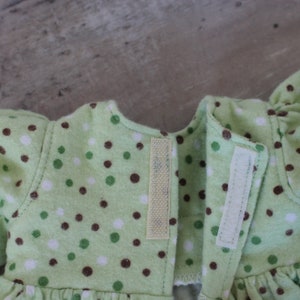 Green Dot Flannel Nightgown, Baby Doll Dress, Pajamas, Handmade Cotton Nightie, Fits 12 to 13 inch Baby Doll, Free US Shipping image 8