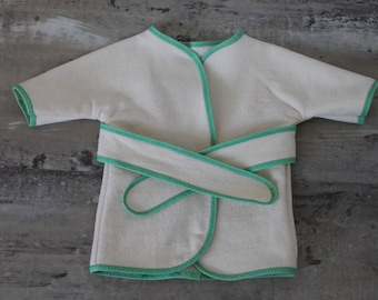 Cream & Mint Green Bathrobe with Attached Belt, Retro, Pajamas, Fits Bitty Twin or 14 to 16 inch Baby Dolls, Free US Shipping