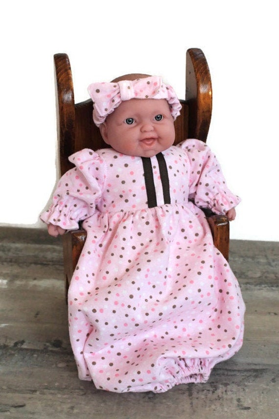 Baby Doll Bunting Pink Polka Dot Flannel Pajamas 2 Piece Set With Outfit Headband Fits 12 to 13 Inch Baby Doll Etsy Canada