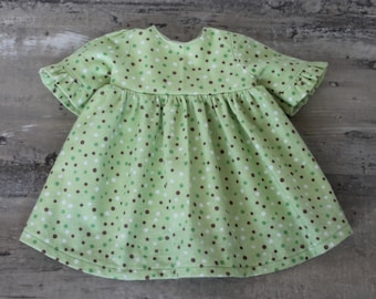 Green, Brown, & White Dotted Flannel Baby Doll Nightgown, Fits Bitty Twin and 14 to 16 inch Dolls, Free US Shipping