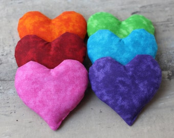 Rainbow Heart Shaped Bean Bags: Handmade Cotton Juggling Toy (set of 6)