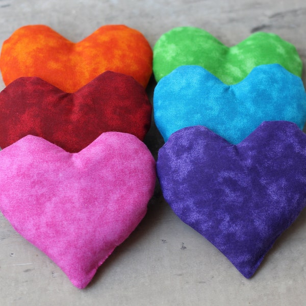 Rainbow Heart Shape Bean Bags, Handmade in Green Violet Pink Blue Red Orange, Valentine's Party Games & Favors, Set of 6, Free US Shipping