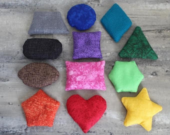 Rainbow Shaped Bean Bags set of 12: Hexagon Oval Diamond Montessori Learning Toys